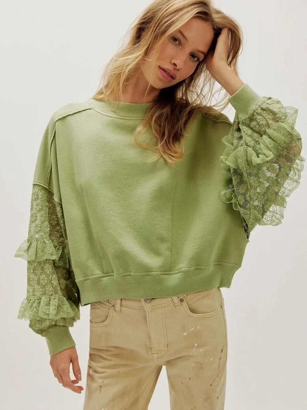 Free people Gaia lace sweatshirt